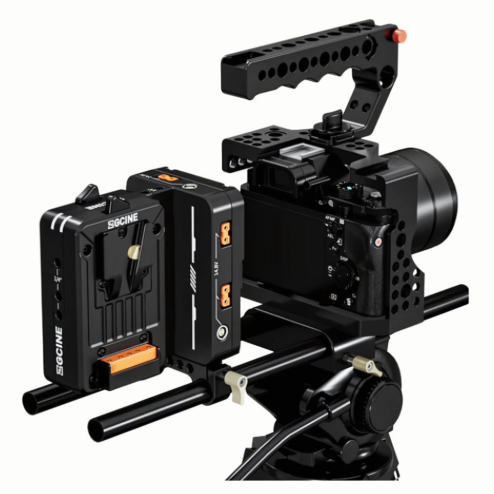 ZGCINE VM-HS2 Hot Swap Shark Fin Dual Micro V-Mount QR Quick Release Battery Plate with 15mm Dual-Rod Bracket, 1/4"-20 Mounting Threads, USB-C, D-Tap, LEMO 2-Pin Outputs for Cameras, Mobile Phones, LED Lights, Monitors & Video Equipments