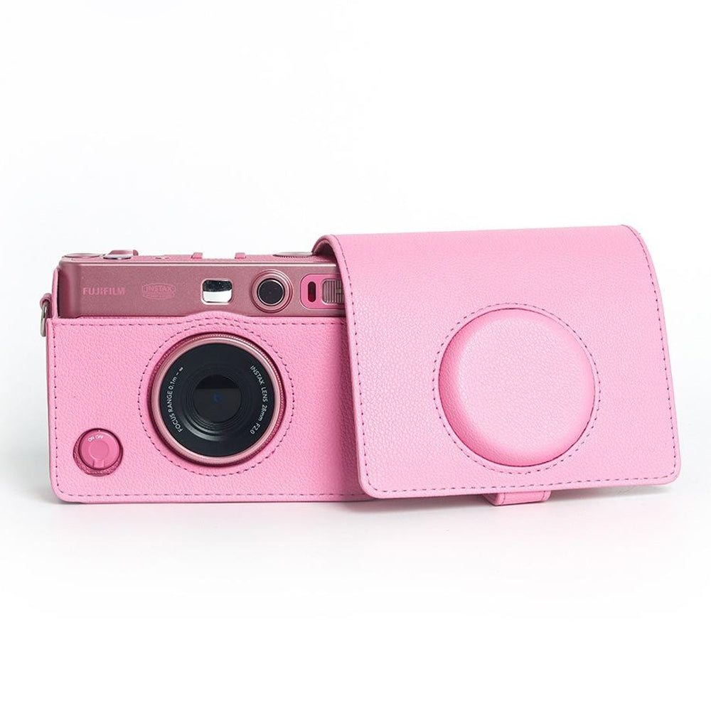 Pikxi Retro Portrait & Landscape Style Shoulder Sling Leather Case Bag for FUJIFILM Instax Mini EVO Instant Film Camera with Shoulder Strap and Formfitting Design for Controls - Available in Brown, Black, Silver, White, Pink Color Options