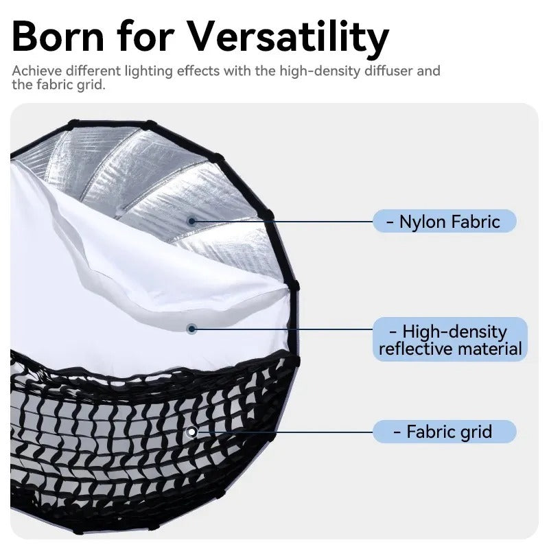 Ulanzi 60cm / 90cm Bowens Mount Parabolic Softbox with Light Diffuser and Grid for Camera Photography, Studio Lighting, Live Streaming, Broadcast, Vlogging, Content Creation, and Video Recording