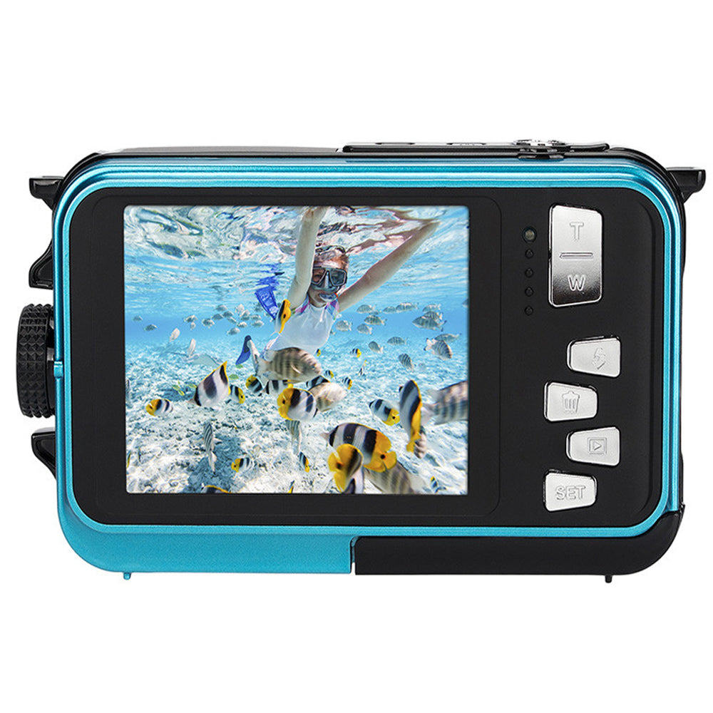 AGFAPHOTO Realishot (WP8000) 24MP Waterproof Digital Camera with CMOS Sensor, 2.7K Video, 16x Zoom, Dual 1.8" Front / 2.7" Rear Screen, 3m / 10Ft Max Depth Resistance Max 128GB Memory Storage Support for Underwater Photo Video | Blue, Red