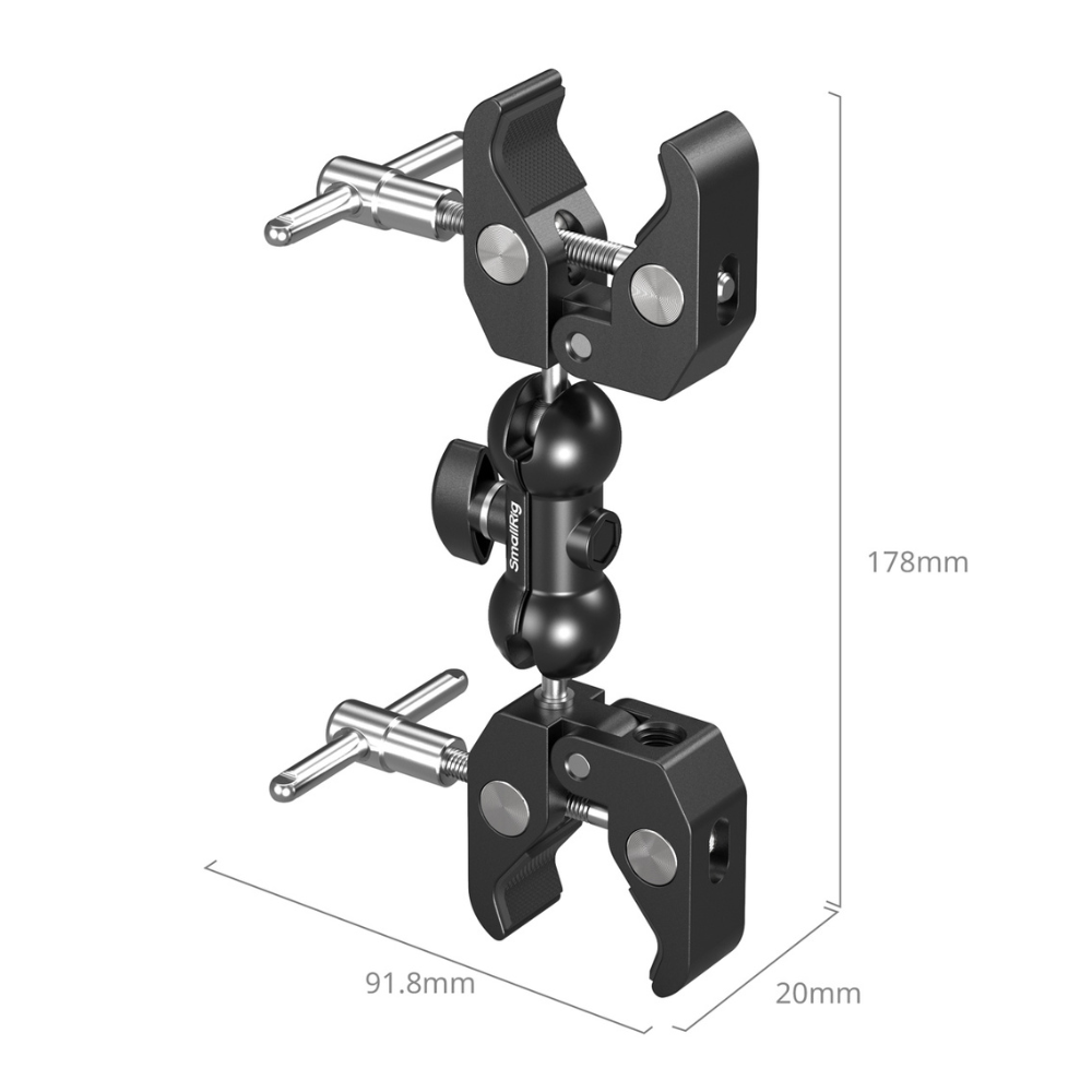 SmallRig Dual-Head Crab-Style Clamp with 360° Ball Head Magic Arm, Heavy-Duty Mount for Lights, Monitors & Accessories – 3.3 lb Load, Anti-Slip, Aluminum Alloy Build | 5331