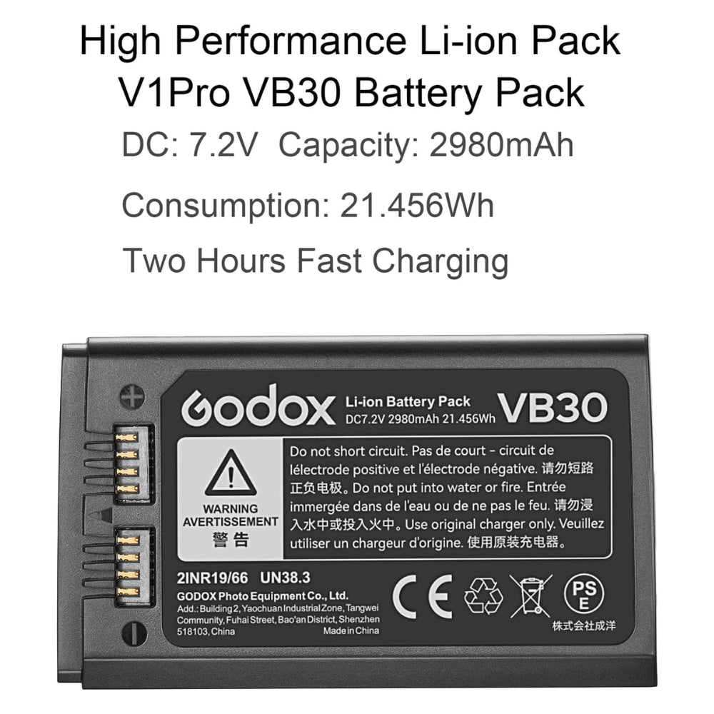 Godox VB30 Rechargeable 2980mAh Lithium-Ion Battery Pack for V1 Pro Series Flash Speedlite