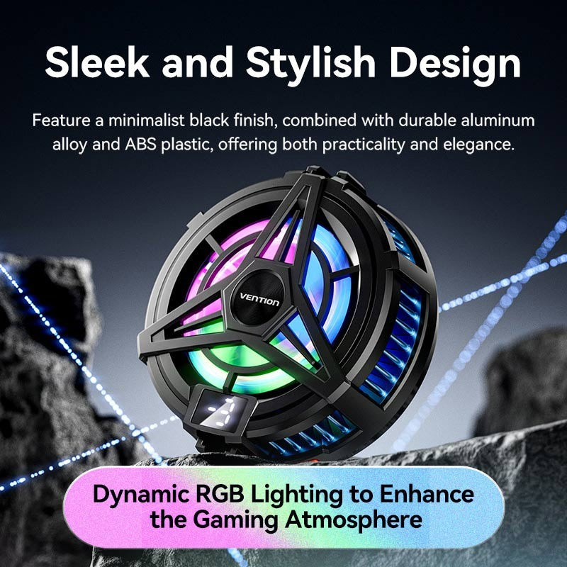 Vention Magnetic RGB Mobile Phone Cooler with 3-Speed Modes, Digital Temperature LED Display, USB-C Charging Power Output and Magnet Ring + Detachable Back Clip-On Design for MagSafe iPhone, Smartphone and Other Devices