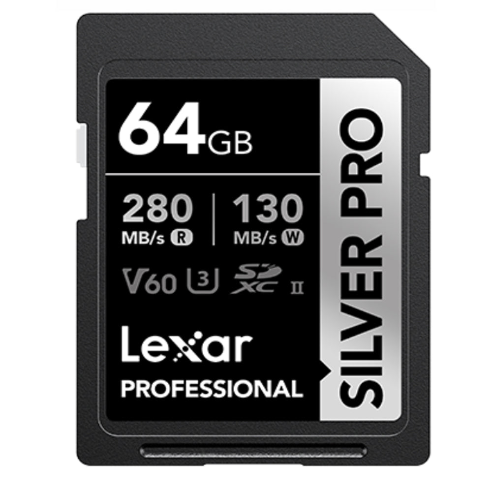 Lexar Professiol 256GB 128GB 64GB Silver Pro SDXC UHS-II Memory Card V60 Class 10 U3 with Max 280MB/s Read Speed for Videography and Photography