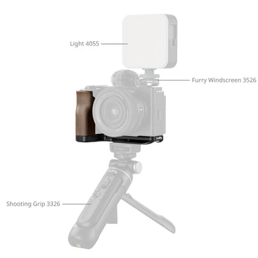 SmallRig Camera L-Shape Mount Bracket for Sony ZV-E10 II / ZVE10 II with Wooden Handle Grip, 1/4"-20 Threaded Hole & Arca-Type Quick Release Baseplate for Tripods & Gimbal Stabilizers | 4864