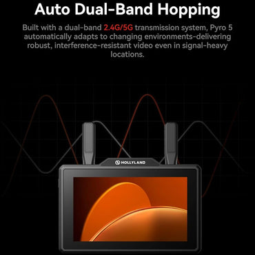 Hollyland PYRO 5 Wireless 5.5" Video Transmitter & Receiver Camera Field Monitor with 2.4/5GHz 60ms Auto Dual-Band Hopping, HDMI / SDI 1300ft Range, 1500-nit Screen, Multi-Camera Control / Switching, Proxy Recording & RTMP Streaming