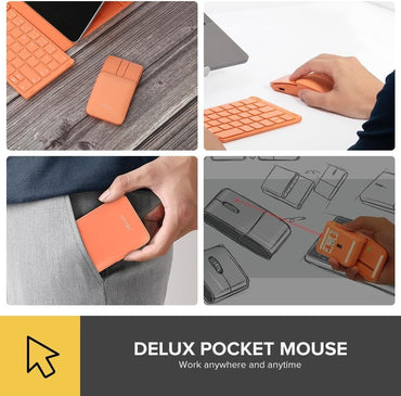 Delux MF10 PRO Bluetooth Wireless Pocket Sliding Optical Mouse and Presenter with Up to 1600 DPI Resolution Sensor, Built-In Red Laser Pointer, and Rechargeable 40 Hour Battery for PC & Laptop Computers and Tablets