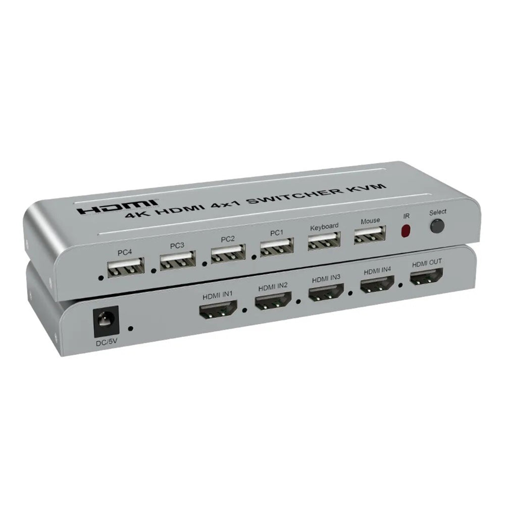 ArgoX 4K 30Hz HDMI USB1.1 Switcher 4x1 with KVM, 3D Video Support, 4 USB Host Devices and 2 Mouse Keyboard for PC, Laptop, and Android Computers | HDSW4-KVM
