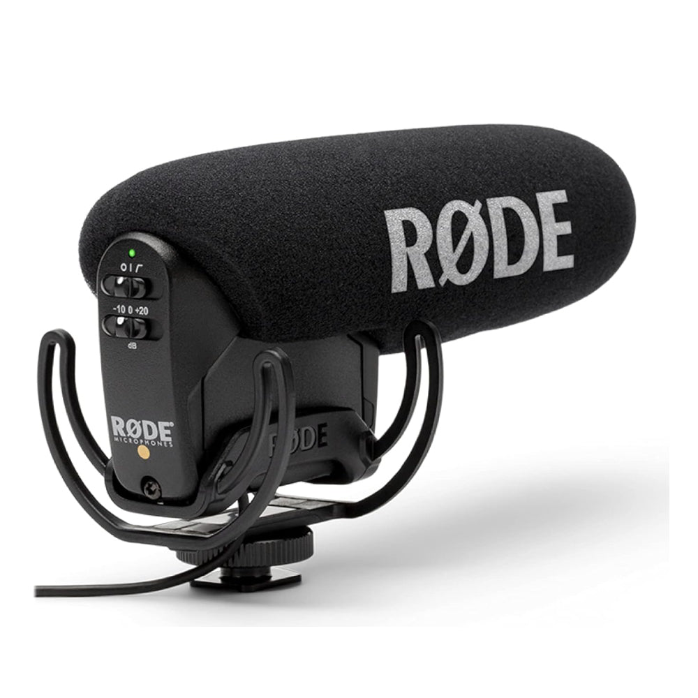 RODE VideoMic Pro Supercardioid Condenser Shotgun Boom Microphone with 3.5mm TRS Output, On-Board Controls, 3-Stage Gain Control and Rycote Lyre Suspension for Cameras and Portable Recorders
