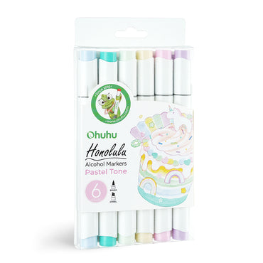 Ohuhu Honolulu 6 Colors Pastel Tone Alcohol Based Dual Tip Art Markers with Mignonette G110, Buttercup Yellow Y120, Turquoise Green Light PB10, Light Pink RV280, Sky Blue PB1, Pastel Violet P3 Colored Pens for Arts & Craft and Stationery