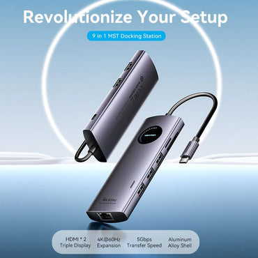 Vention 9-in-1 USB 3.0 Multi-Interface MST Docking Station with 5Gbps USB Hub, 4K@60Hz HDMI Video, SD / TF Card Reader, 1000Mbps RJ45 Ethernet, and 100W PD Charging Ports for Desktop Computer Laptop Smart TV Display Monitor Network Device