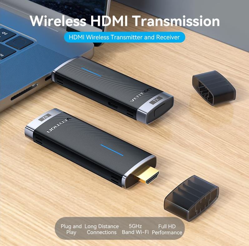 Vention HDMI Wireless Transmitter and Receiver with 5GHz Band WiFi,1080p 60Hz Output and Built-In Antenna for TV, Monitor, Projector etc. | ADCB0