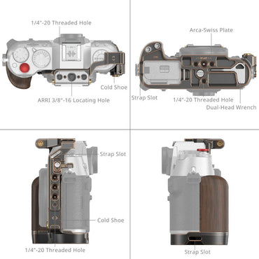 SmallRig Retro Full Camera Cage for FUJIFILM X-T50 with Wooden Handle Grip, Arca-Type Quick Release Base Plate, Hot Shoe Cover, Shutter Release Button, Cold Shoe Mounts, 1/4"-20 & 3/8"-16 for Attachments and Accessories | 4714