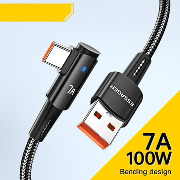 Essager Sunset 2 Meters USB Type-C to USB A 7A 100W Data & PD Fast Charging Cable Right Angle Braided Cord for Smartphones and Other Devices
