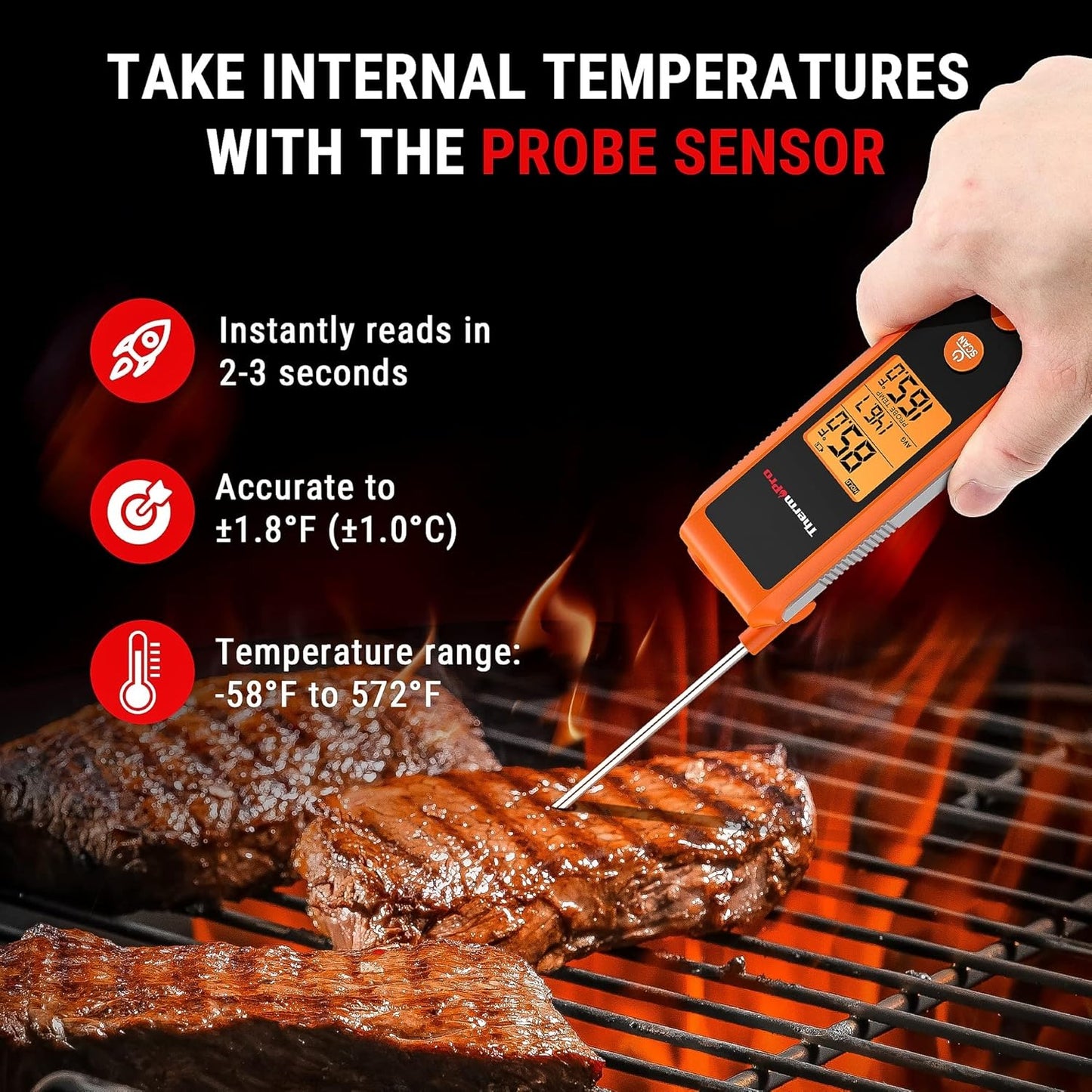 ThermoPro 2-in-1 Pocket Digital Laser Infrared Thermometer with Meat Probe for Home & Kitchen Cooking, Grilling, Roasting, Industrial, Automotive, HVAC, Maintainance & Repairs | TP410 | TP20