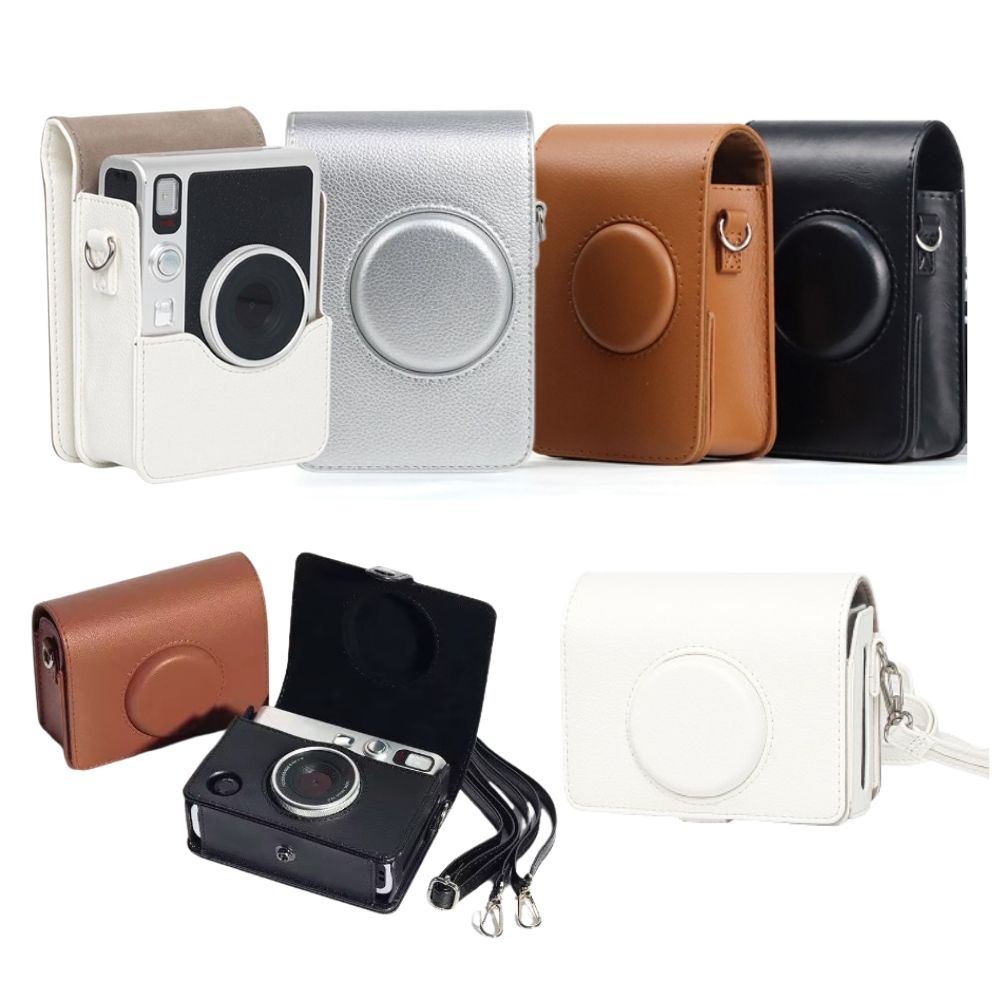 Pikxi Retro Portrait & Landscape Style Shoulder Sling Leather Case Bag for FUJIFILM Instax Mini EVO Instant Film Camera with Shoulder Strap and Formfitting Design for Controls - Available in Brown, Black, Silver, White, Pink Color Options