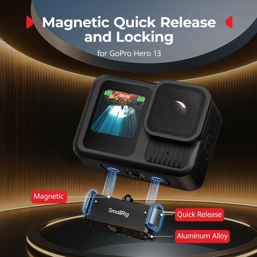 SmallRig QR Quick Release Adapter Mount for GoPro HERO13 Black Action Camera with Folding 2-Prong Base, 1/4"-20 Mounting Threads, Non-Slip Silicone Pads | 5437
