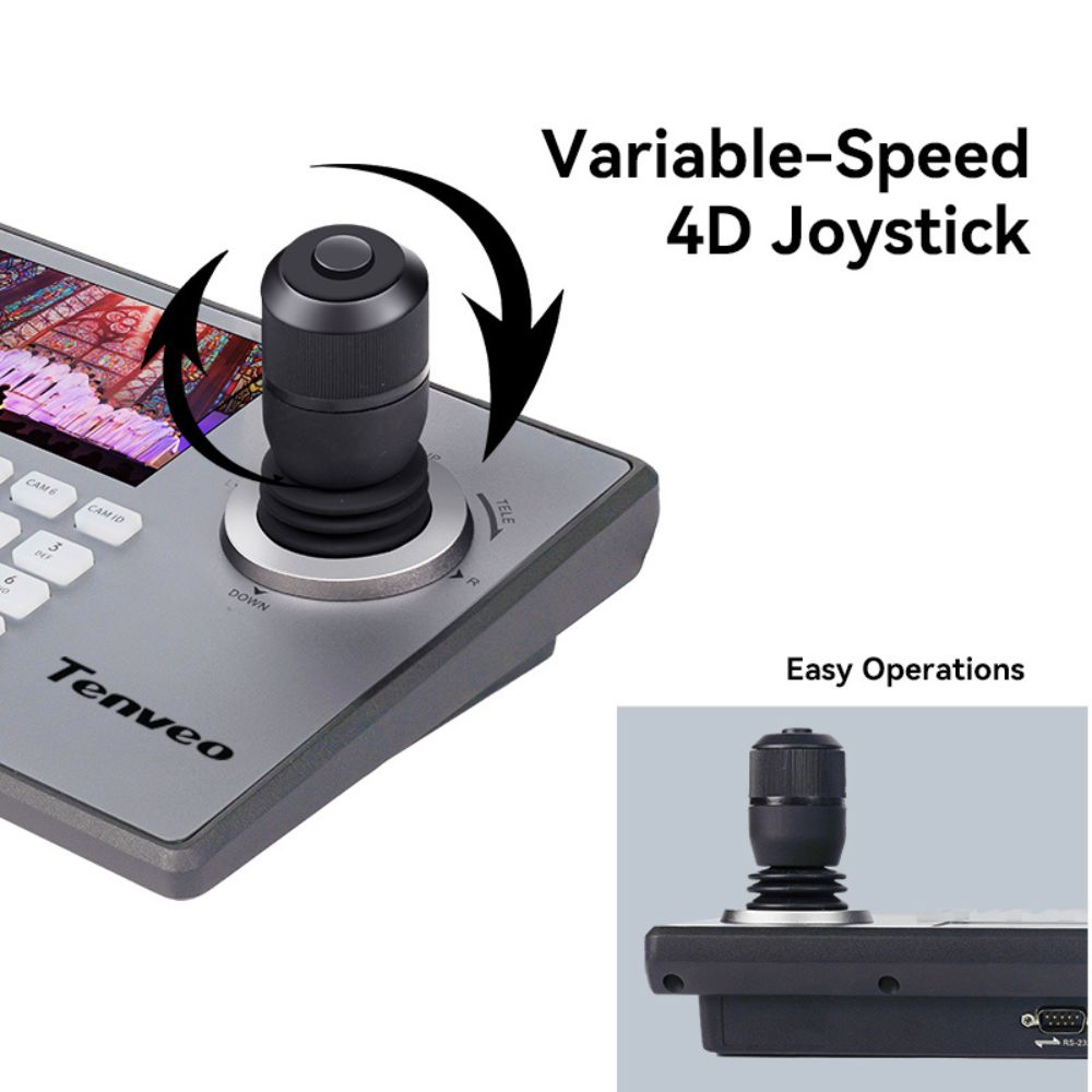 Tenveo KB200PRO PTZ Camera Controller with 4D Joystick, Multi Interfaced, PoE Support, Network / Alog Controls, 5" LCD Display, 7 Camera Shortcuts, 1080p Max Resolution Support for Conferences, Livestreams, Meetings