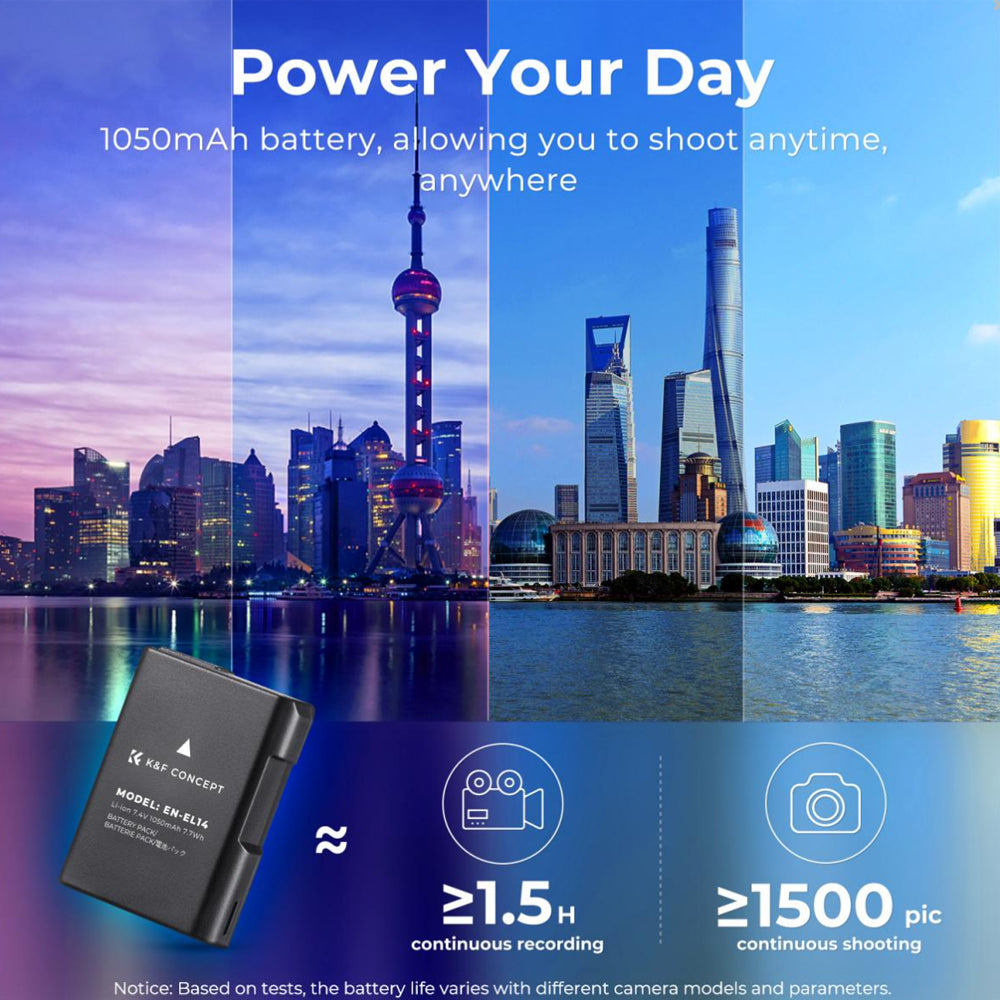 K&F Concept EN-EL14 3pcs Battery + Triple Bay Charger Kit