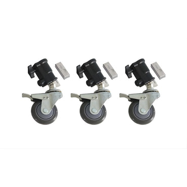 MEKING Locking Caster Wheel Set (3‑Pack) for Light Stand with Clamping Plates