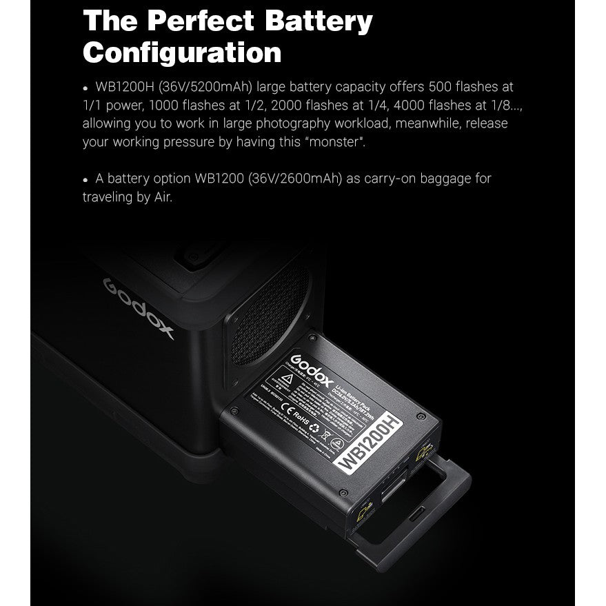 Godox AD1200Pro Battery Powered 1200W Camera Flash System, 2.4G TTL 40W Flash Strobe LED Monolight with 100M Max Range, 5200mAh High Capacity Battery for Studio and Lighting Equipment