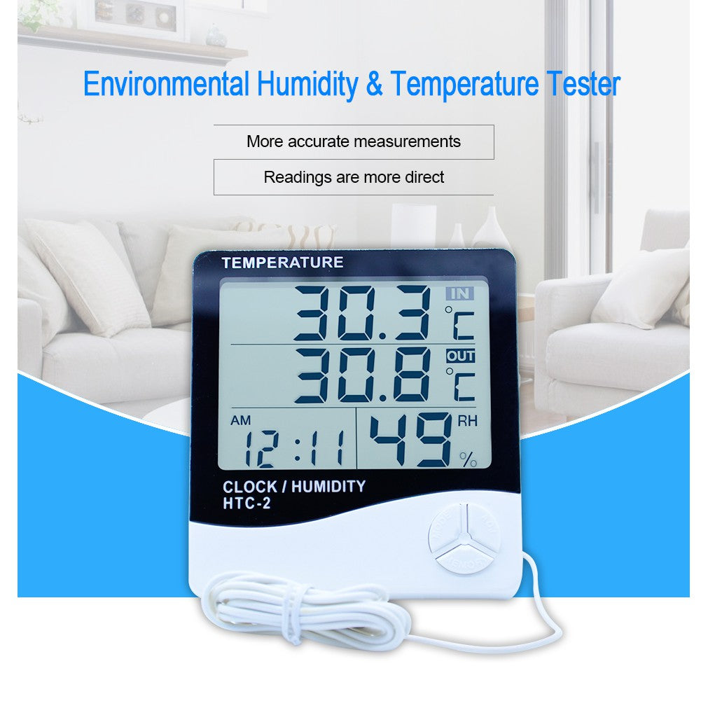 EagleTech HTC-2 Version 2 Digital LCD Temperature Humidity Meter Clock Hygrometer Thermometer Indoor and Outdoor