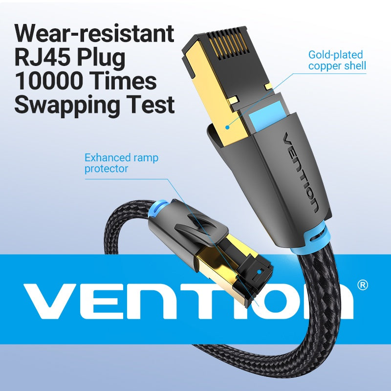 Vention CAT8 Ethernet 0.5M Cotton Braided Cable SFTP Patch 40Gbps 2000MHz Super Speed Lan Network Wire Cord for Internet Router PC Modem (IKG)