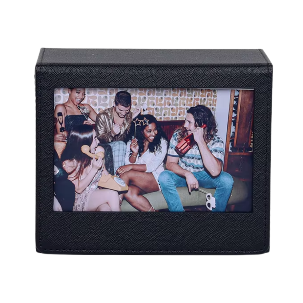Pikxi PU Leather Photo Storage Pocket Box for FUJIFILM Instax Wide Films with Maximum 50 Slots Capacity & PVC Front Display | Black Brown Green