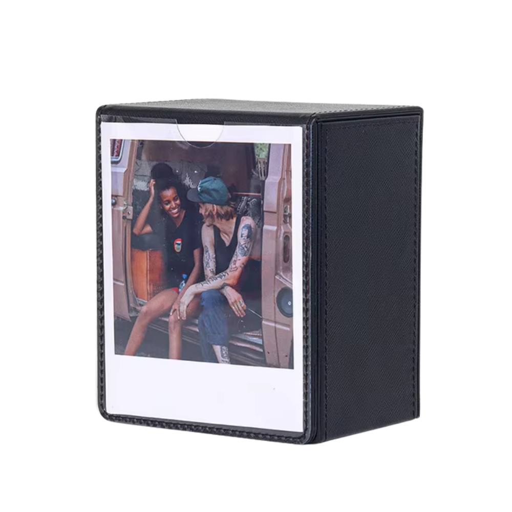 Pikxi PU Leather Photo Storage Pocket Box for FUJIFILM Instax Wide Films with Maximum 50 Slots Capacity & PVC Front Display | Black Brown Green