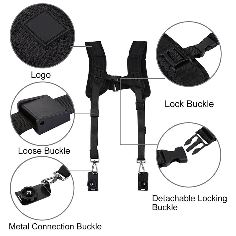 Pxel AA-CS2 Black Double Quick Rapid Camera Shoulder Neck Strap Belt Sling for Canon Nikon Sony Pentax Olympus Panasonic DSLR
