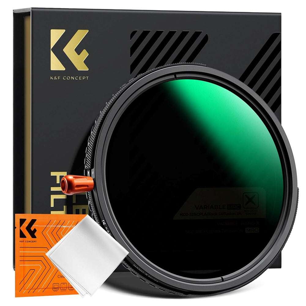 K&F Concept no-X Series 3-in-1 ND2-32 Neutral Density + CPL Circular Polarizer + 1/4 Black Diffusion Mist Lens Filter with 1 to 5 Stops, 28 Multi Layer Coated AGC Optical Glass, Water, Dust and Scratch Resistant