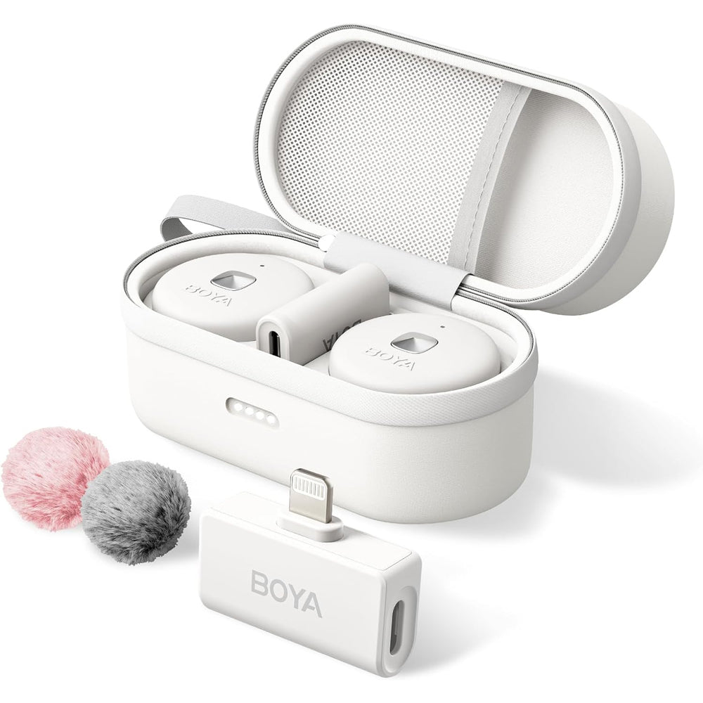 BOYA Omic-U 2 Person Dual Channel 2.4GHz Wireless Omnidirectional Microphone System USB Type-C w/ 50m Max Range, HD Audio & Noise Cancellation, Detachable Magnetic Belt Clip and Wireless Charging Case for Vlogging