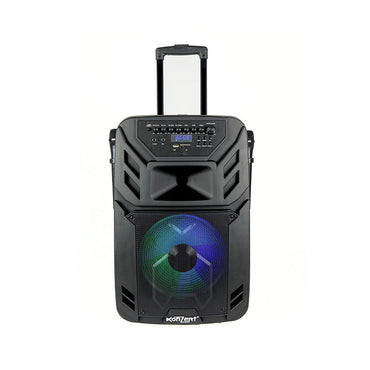 Konzert PA-12 12" 400W Portable Party Active Trolley Speaker with Bluetooth, NFC, USB/ SD Slot, FM Radio, LED Light, 2pcs Wireless Mic with Voice Priority and Rechargeable Battery