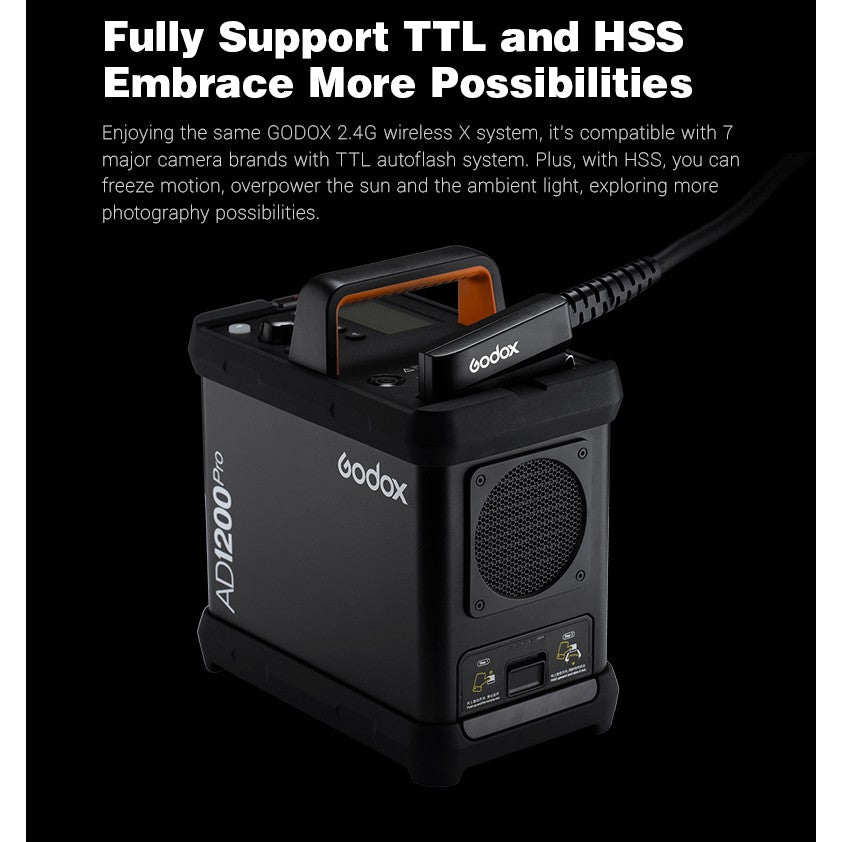 Godox AD1200Pro Battery Powered 1200W Camera Flash System, 2.4G TTL 40W Flash Strobe LED Monolight with 100M Max Range, 5200mAh High Capacity Battery for Studio and Lighting Equipment