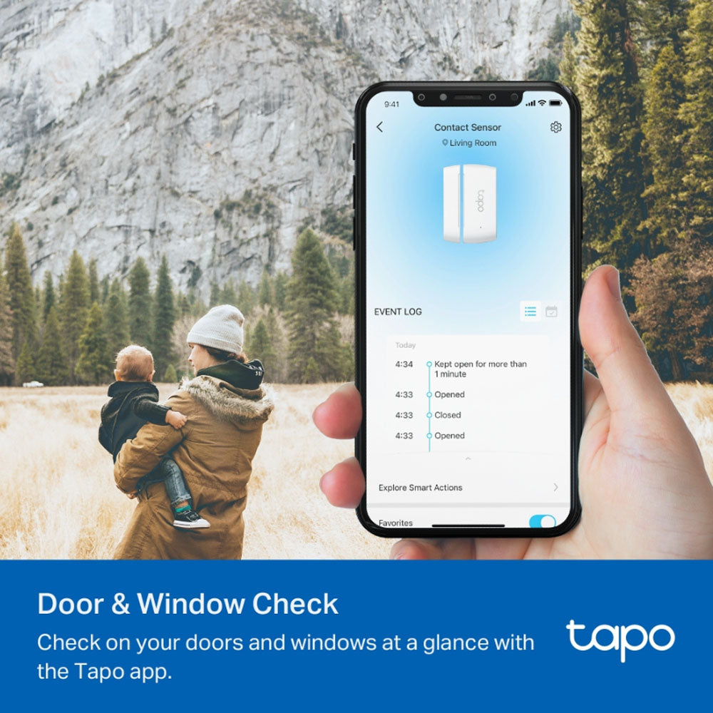 TP-Link TAPO T-110 Smart Contact Sensor Door and Window Checker with Tapo Devices Compatibility, Wireless 868 / 922 MHz, Real Time Notifications and CR2032 Battery for Home Security