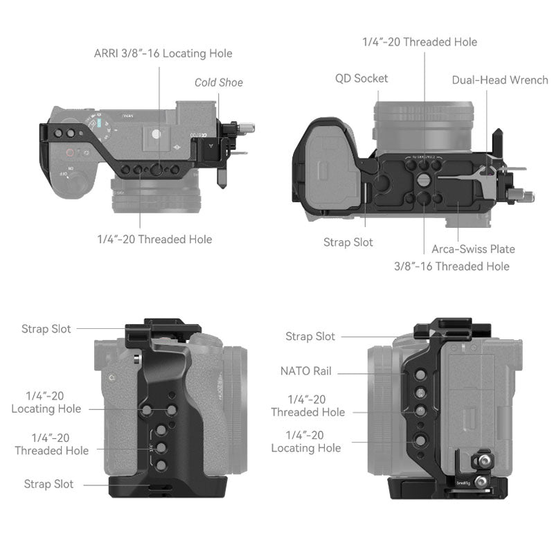 SmallRig Formfitting Camera Rig Cage Kit for Sony a6700 Alpha Series Mirrorless Camera with HDMI Cable Clamp, M2.5, 1/4"-20 and 3/8"-16 Screws & Threaded Mounting Holes, Built-In Arca-Swiss Base Plate, Cold Shoe Mount, NATO Rail | 4336