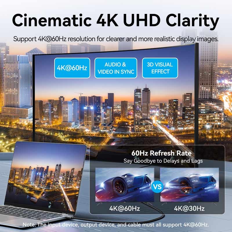 Vention USB-C to HDMI-A 4K HD Cable Black 4K/60Hz For Laptop, TV, Tablet, Phone, Monitor, Projector