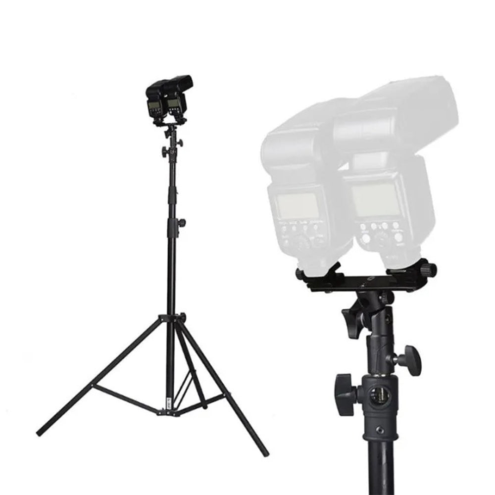 Pxel Quad / Dual Light Stand Bracket with Umbrella Reflector Holder, 1/4 & 3/8 Inches Cold Shoe with 180° Vertical Adjustment & Adjustable Hot Shoe Mount for Camera Flash Speedlite, Studio Lights & Photography Accessories | LS12 LS13