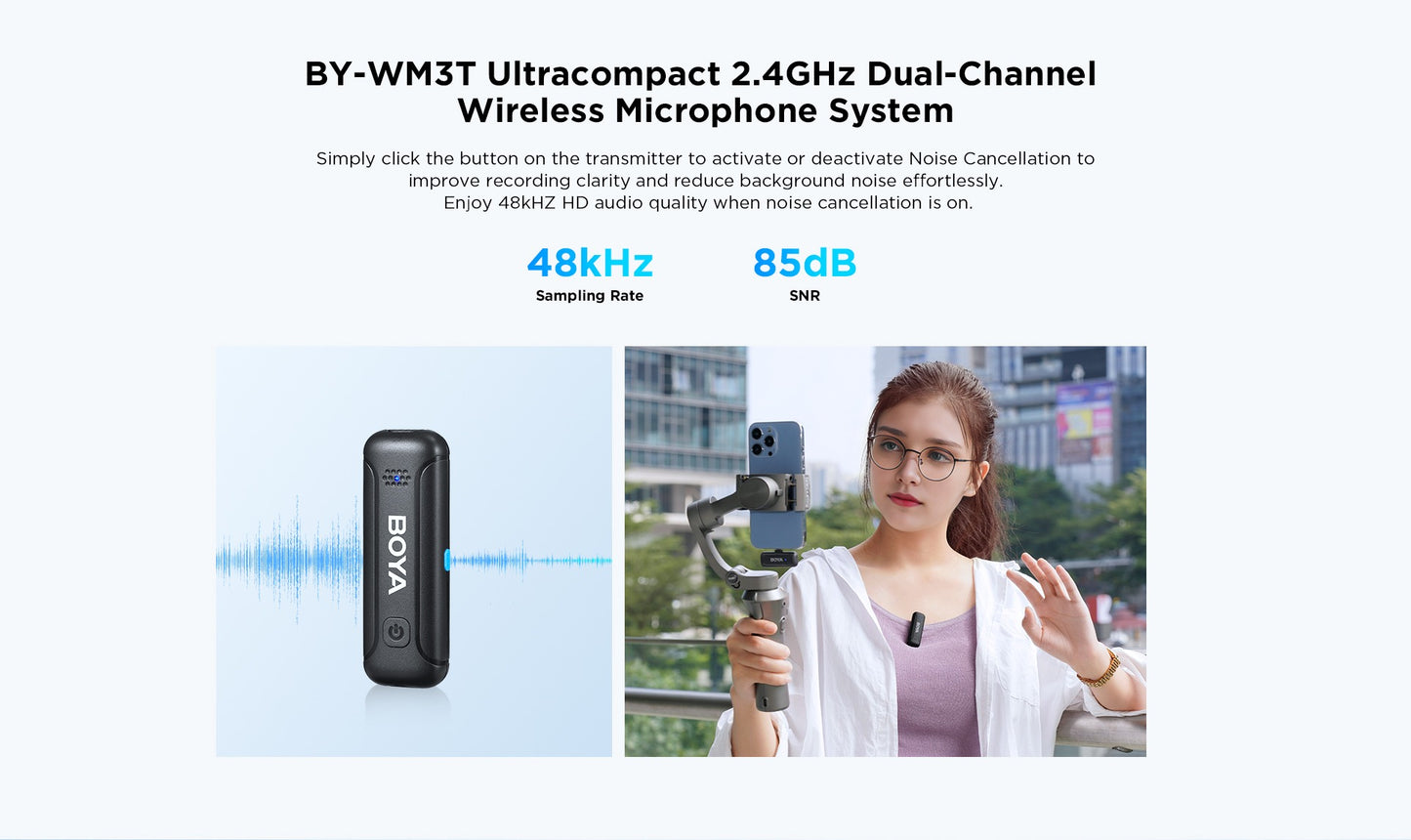BOYA BY-WM3T-U2 2 Person 2.4GHz Dual Channel USB Type-C Wireless Omnidirectional Microphone System with Noise Cancellation, Bypass Charging, 100m Max Range, Plug and Play For Vlogging and interviews