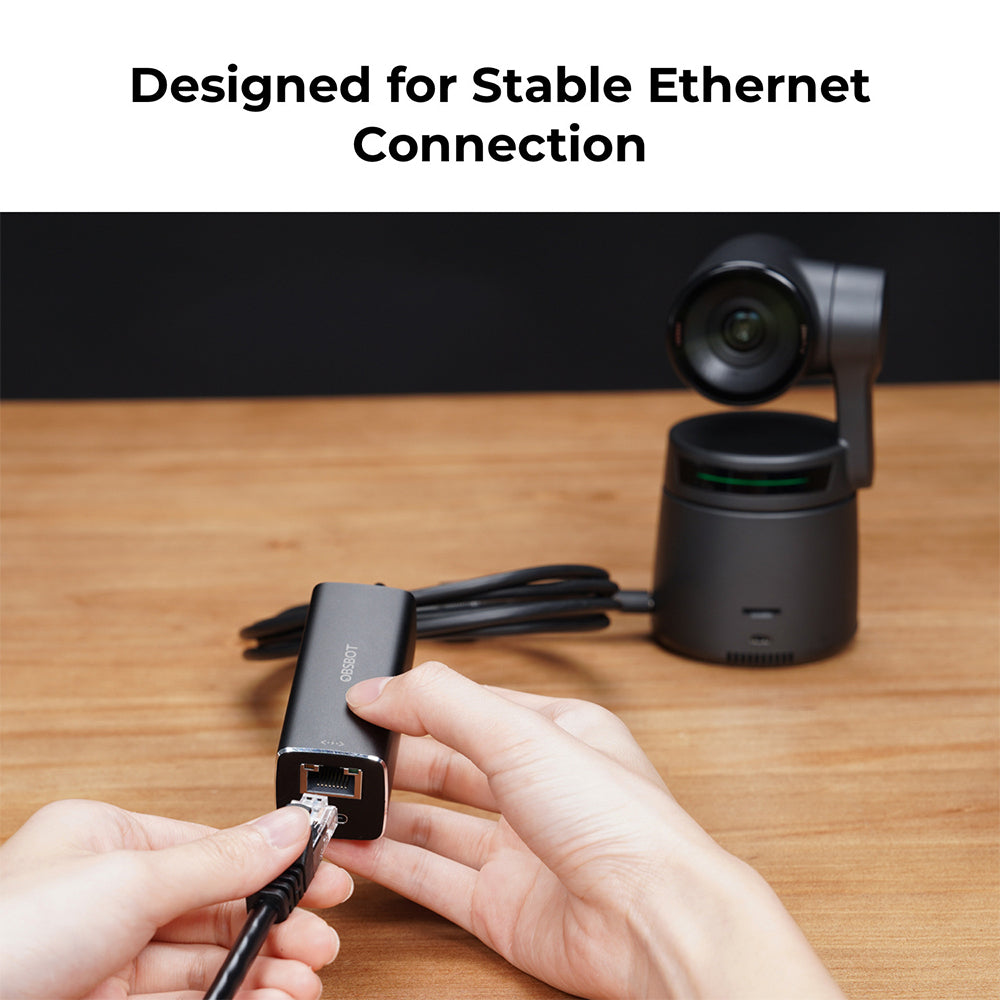 OBSBOT USB Type-C to Ethernet Network Adapter & Power Supply with 10/100Mbps Transfer Speed Rate for Tail Air PTZ Streaming Web Camera