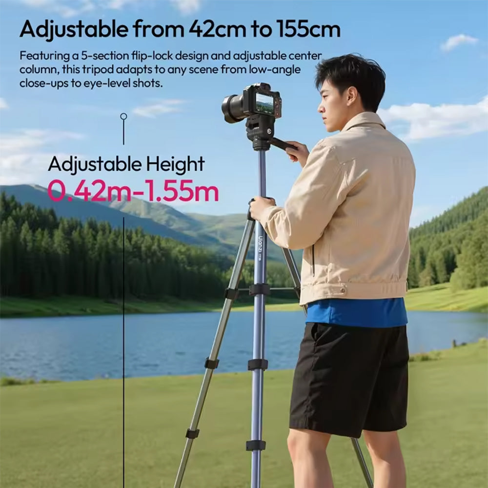 Ulanzi TT39 Aluminum Video Travel Tripod with 360° Panoramic Detachable Fluid Head, 1/4" Screw Mount, 3kg Max Load Capacity and Phone Holder Clamp with Cold Shoe for Photography, Vlogging, Livestreaming & Content Creation
