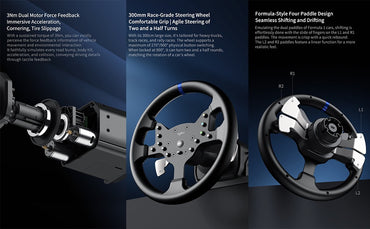PXN V99 Racing and Driving Simulation Game Controller Set with Force Feedback Steering Wheel and Column, 6+1 Gear Gear Stick Shift, and Adjustable Hall Magnetic Foot Pedals for PC and Console