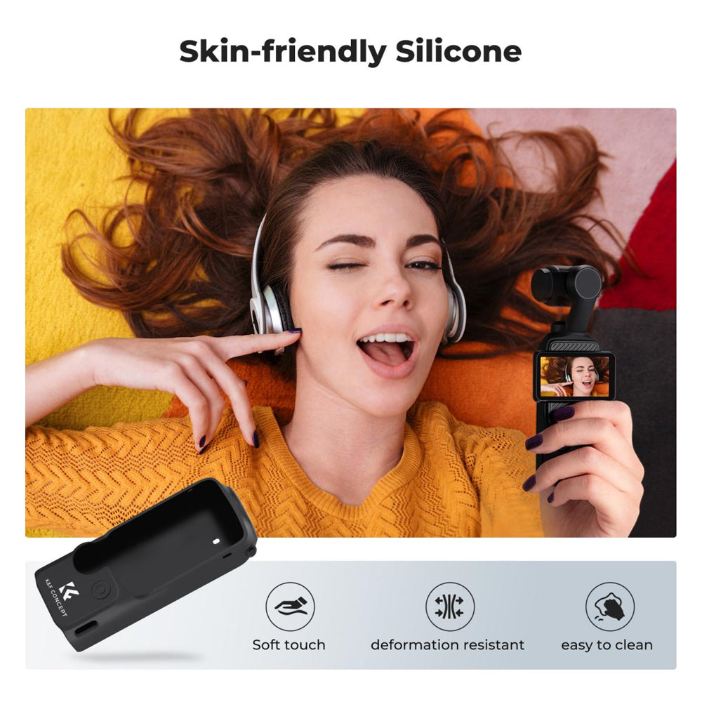 K&F Concept Silicone Protective Body Case Sleeve with Screen Cover & Lens Protector for DJI Osmo Pocket 3 Action Camera, Anti-Loss Wrist Strap Rope, Explosion-Proof Tempered Glass, Water, Dust and Scratch Resistant | KF31-110