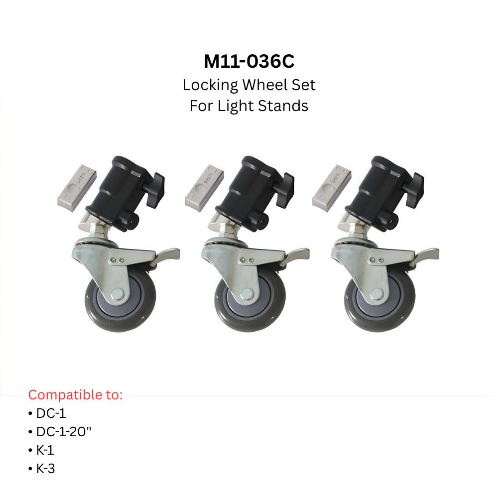 MEKING Locking Caster Wheel Set (3‑Pack) for Light Stand with Clamping Plates