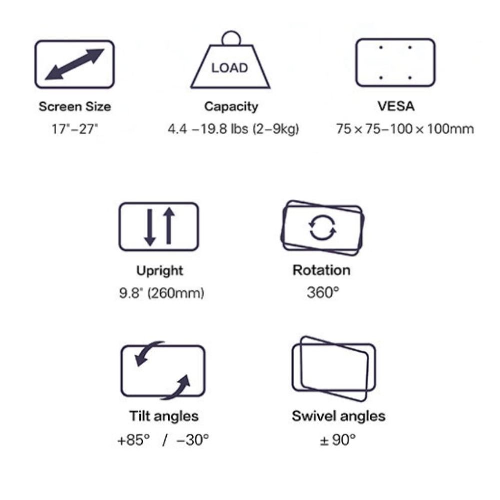 North Bayou NB H180 Dual Gas-Strut Flexi Mount Desktop Monitor Arm (17" to 27" Screens) Adjustable Heavy Duty Stand