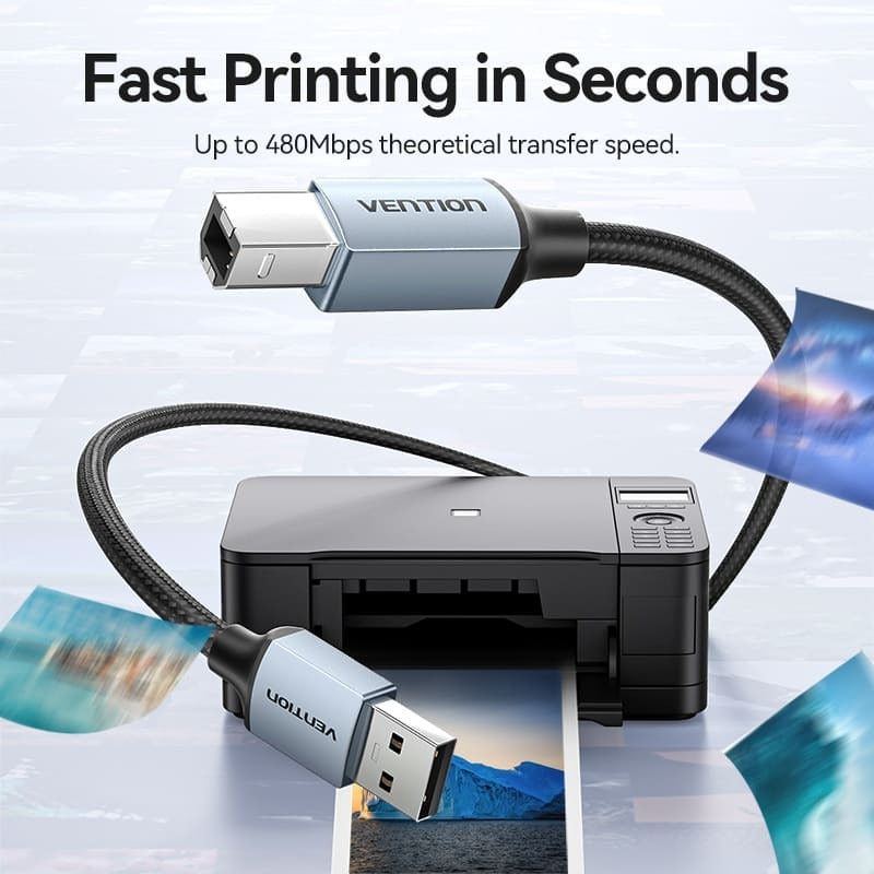 Vention USB 2.0 Male to B Male Printer Cable Gray Aluminum Alloy With All-in-One Devices, Printers, Scanners, Fax (CTT)