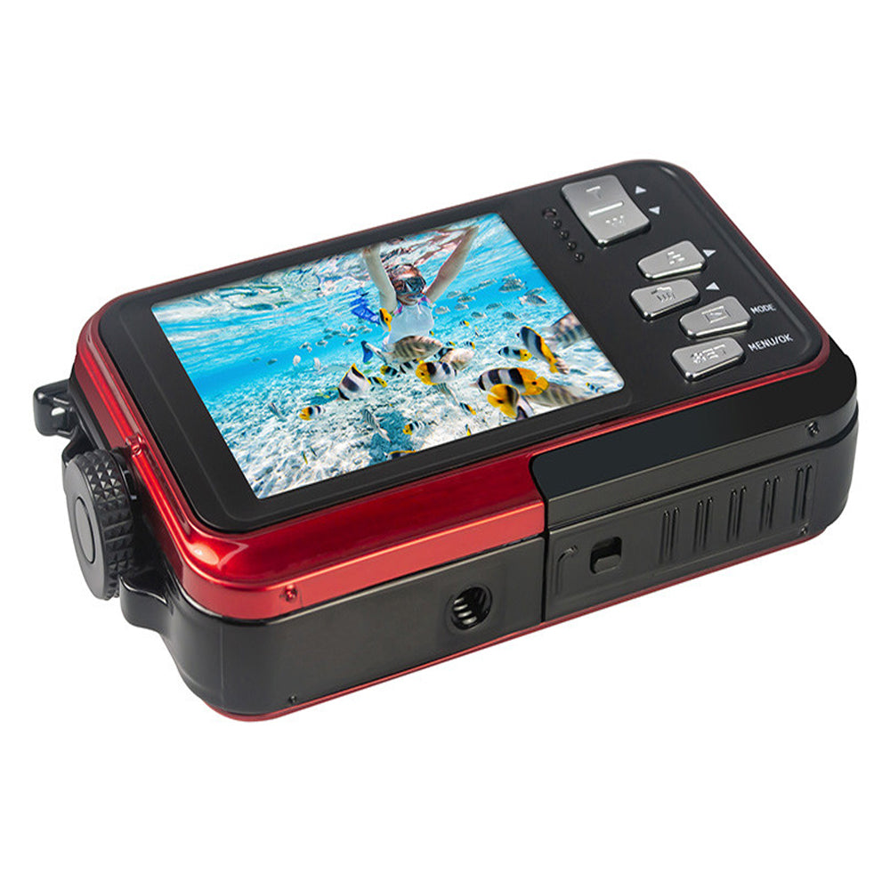 AGFAPHOTO Realishot (WP8000) 24MP Waterproof Digital Camera with CMOS Sensor, 2.7K Video, 16x Zoom, Dual 1.8" Front / 2.7" Rear Screen, 3m / 10Ft Max Depth Resistance Max 128GB Memory Storage Support for Underwater Photo Video | Blue, Red