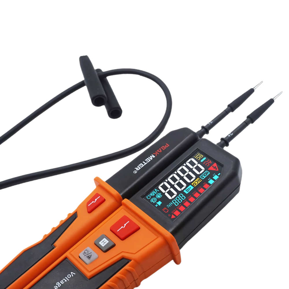 PeakMeter Voltage and Continuity Tester 1500V / 1600V AC / DC with Automatic Range Selection, LCD Back Light Display, Phase Sequence Test, In-Built Flashlight & Buzzer, RCD Test for Voltage Measurement, Live Wire Sockets | PM8200B