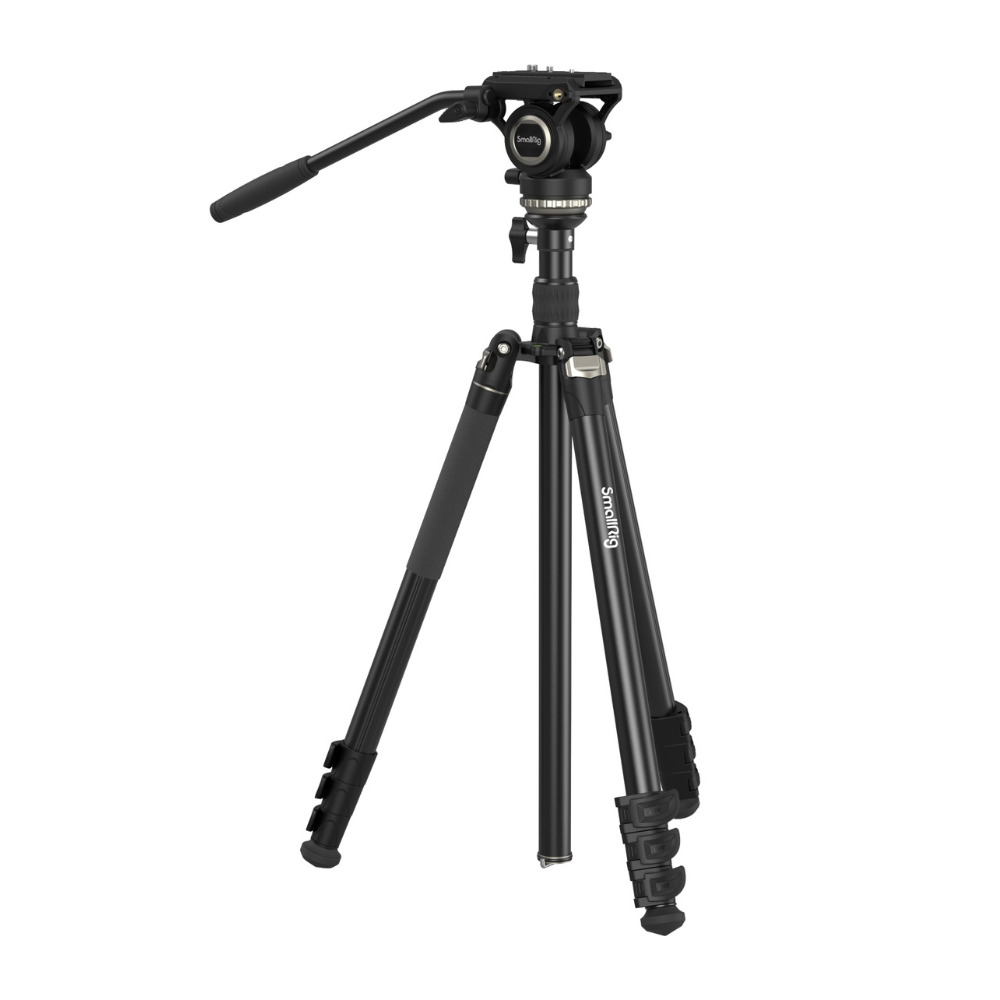 SmallRig CT-210 Aluminum Camera Video Tripod Kit - Sp-On Type Quick Release Fluid Head, Reversible Center Column, 192cm Max Height, 6kg Load Capacity, 4-Section Legs, 360° Panning & 90°/-65° Tilting, Monopod Configuration | 4475
