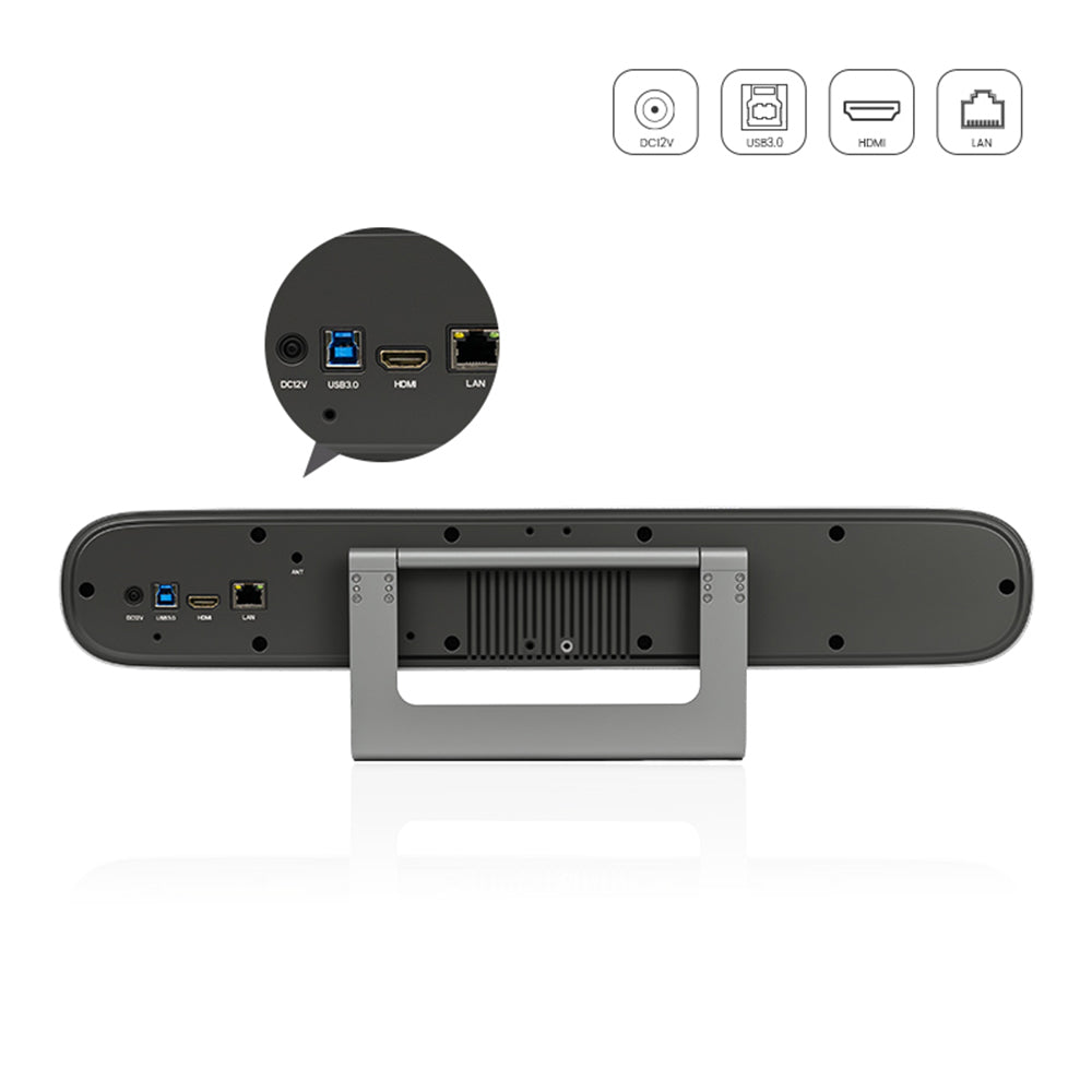 Tenveo TEVO-MEETBAR 4K UHD All-in-One Video Bar Conference Webcam with AI Auto-Tracking, Wide-Angle Camera Lens, 5x Digital Zoom, IR Remote Control & Multiple Interfaces (USB HDMI RJ45) for Business Meeting and Video Conferencing